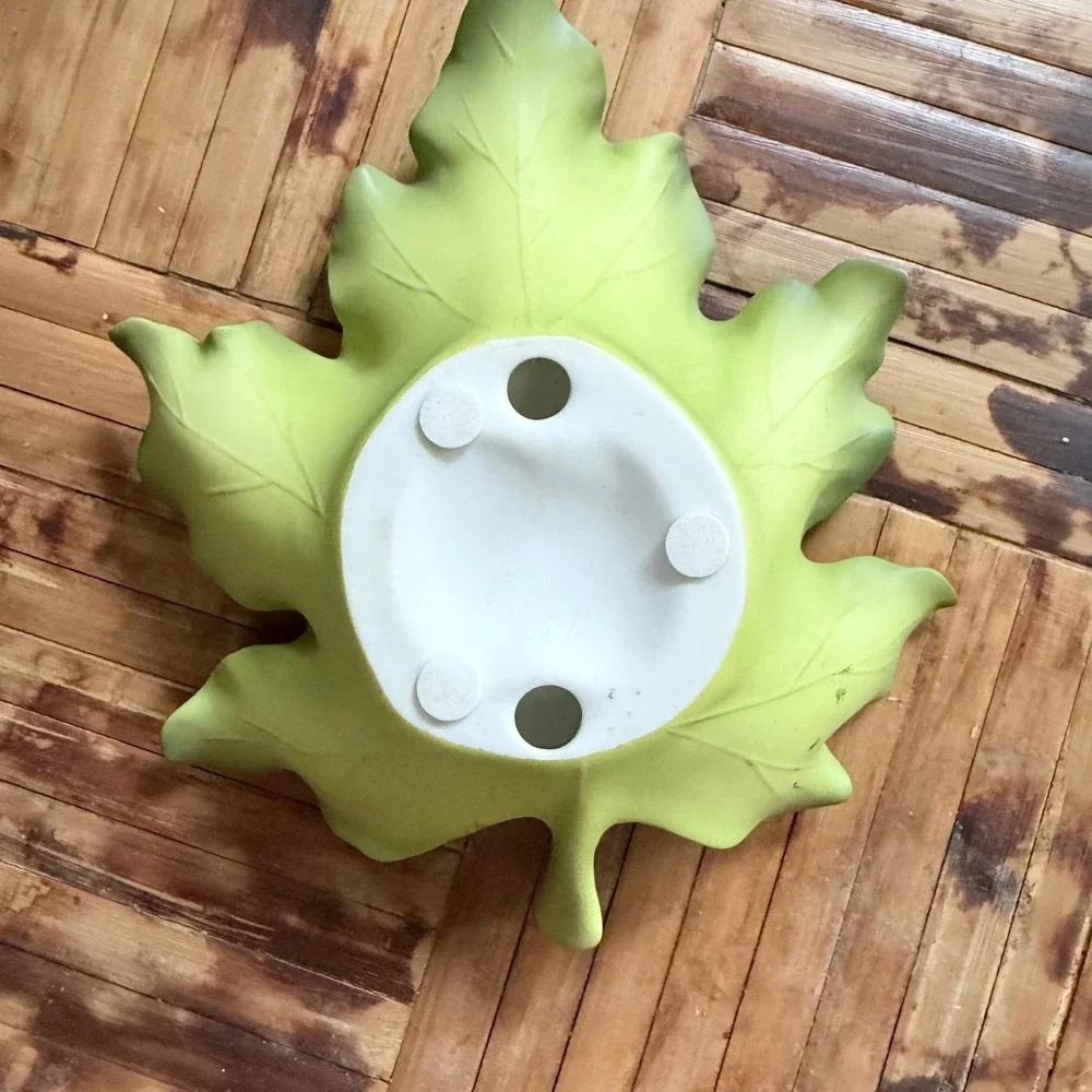 PartyLite Leaf Candle Holder Green Excellent Maple Ceramic Votive